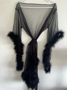 Amazon Black Sheer Marabou-Trim Robe
